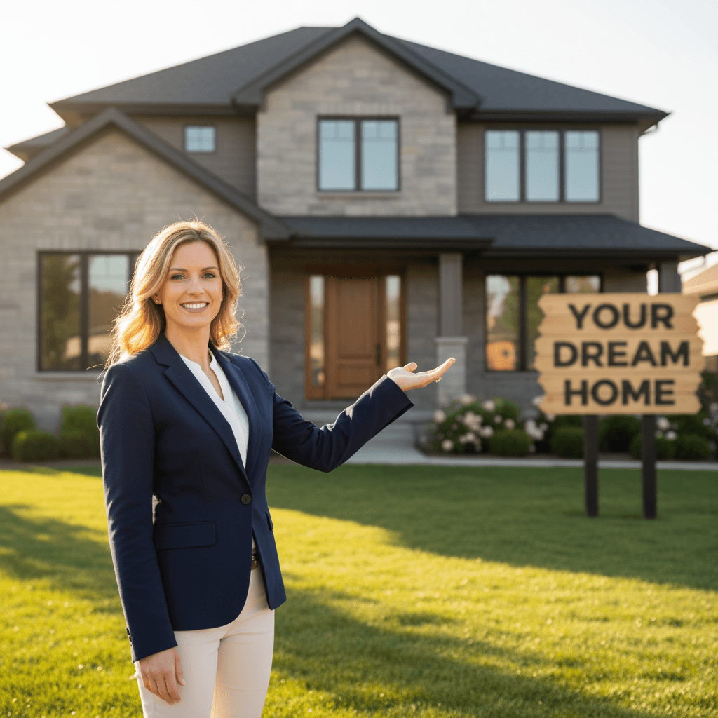 Real estate agent at residential property listing