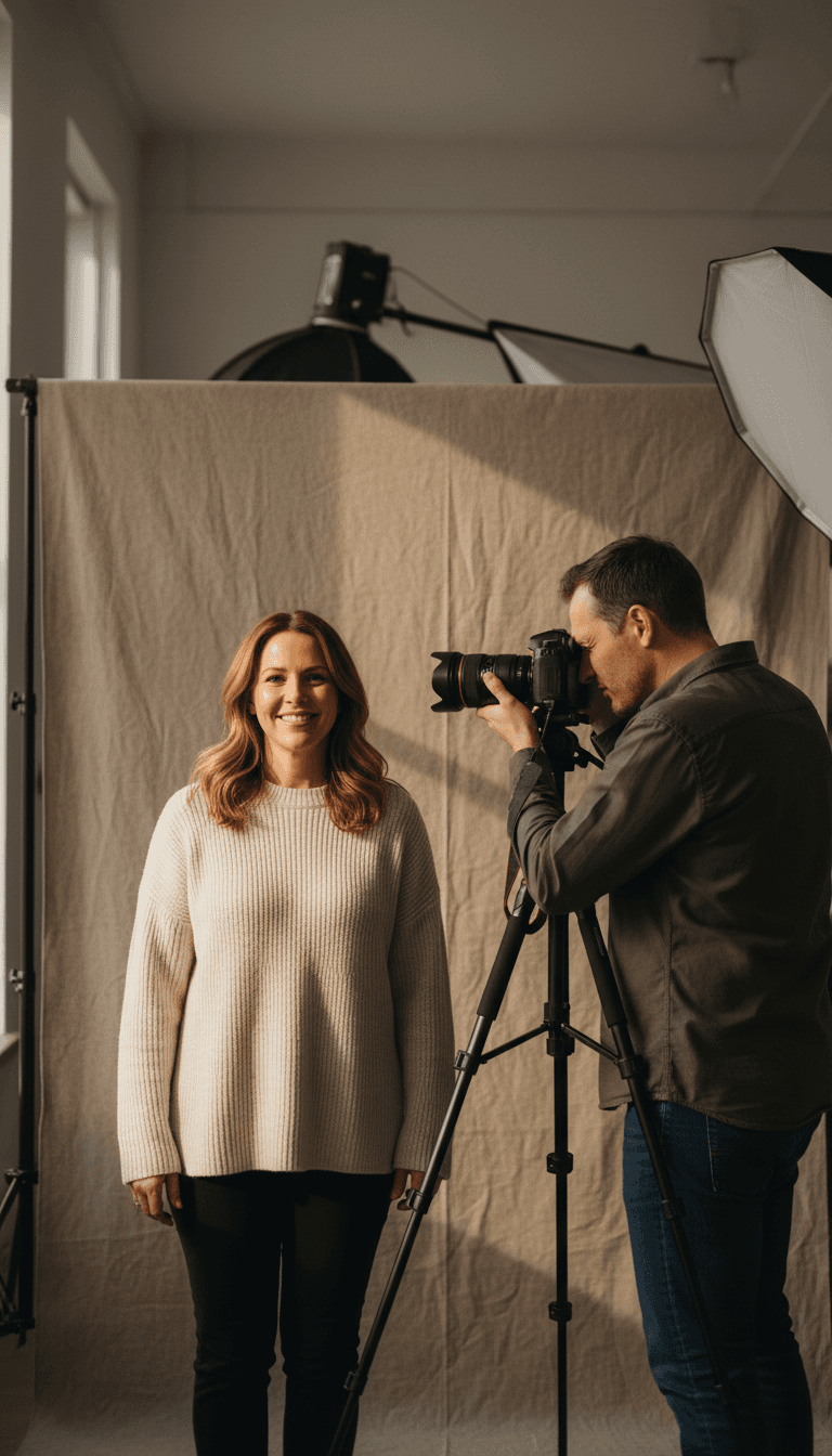 Professional headshot session with photographer and client