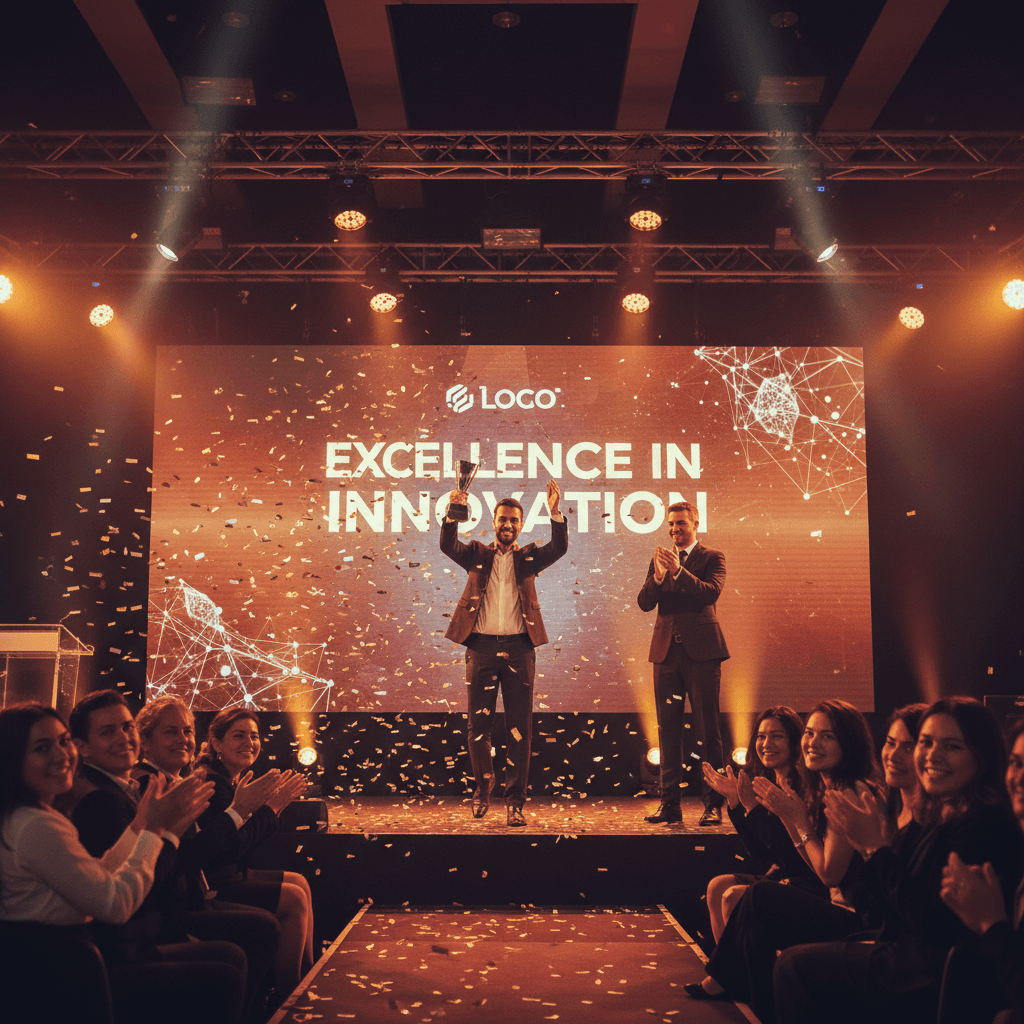 Corporate event photography capturing award ceremony moment