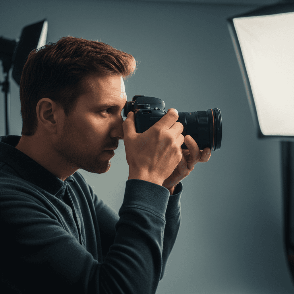 Photographer composing and capturing an image during a live shoot
