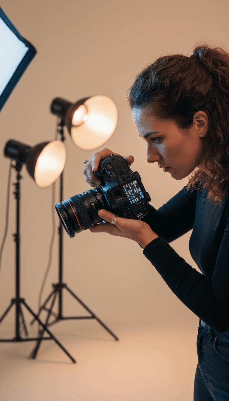 Roland Rowe Photos photographer adjusting professional camera equipment in studio